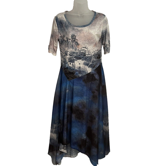 Midi Dress SZ S Sea Ocean Nautical Semi Sheer Mesh Skirt Art to Wear Grunge - Picture 3 of 16